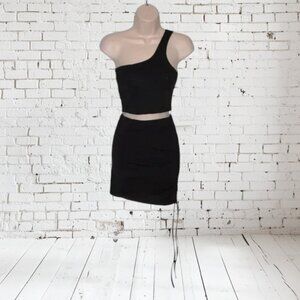 NWT Adele B. Crop One Shoulder Lace-Up Back Top & Skirt Set Black Sz S
